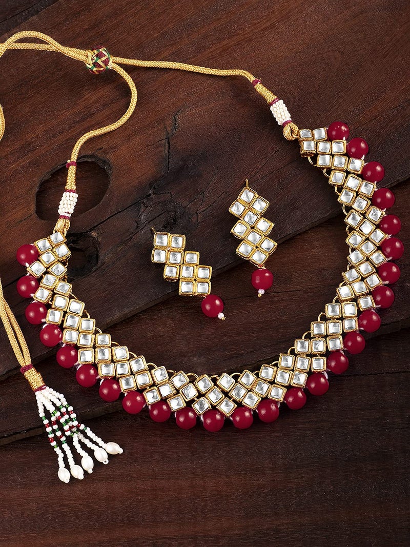 Aheli Stylish Bollywood Wedding Party Wear Necklace Earring Set Indian Ethnic Traditional Jewelry for Women (Red) - Image 3